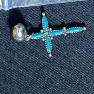 Single Turquoise Petit Point Flower‎ Dangle Earring Southwestern Style